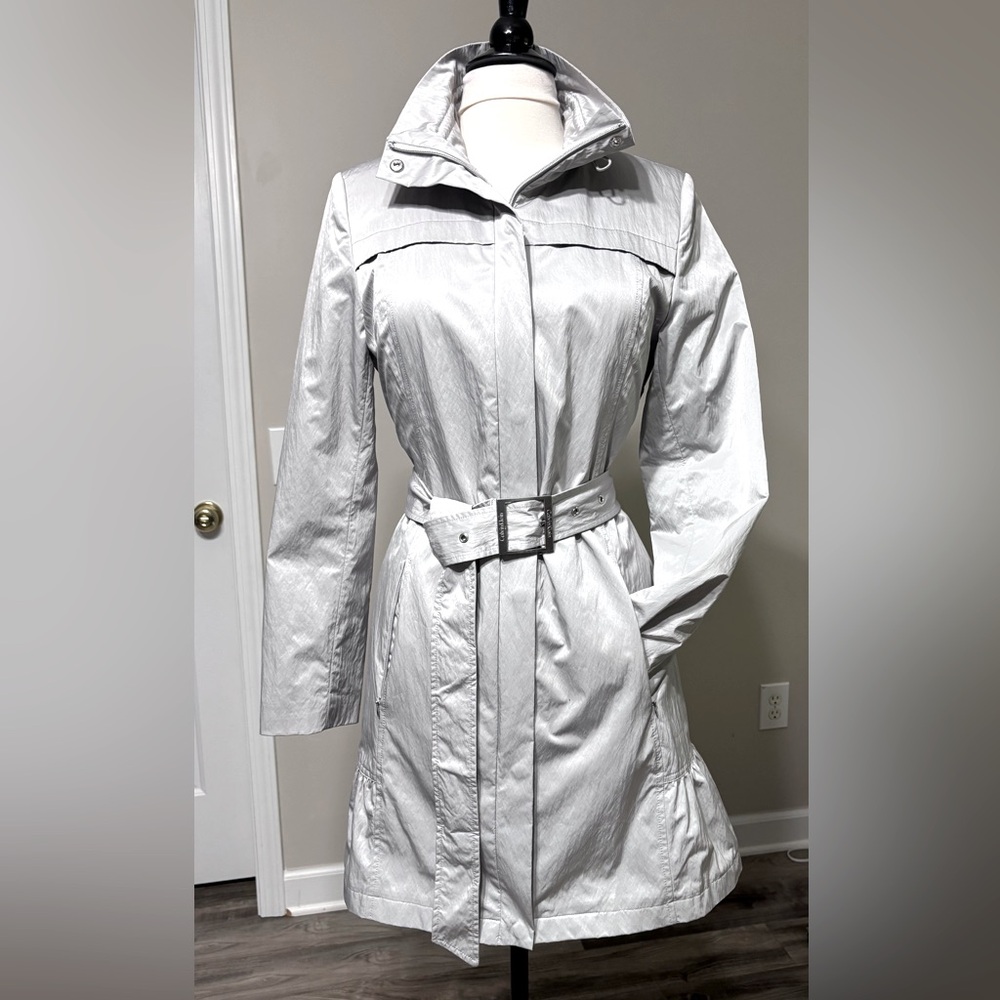 Calvin Klein Silver Belted Trench Coat